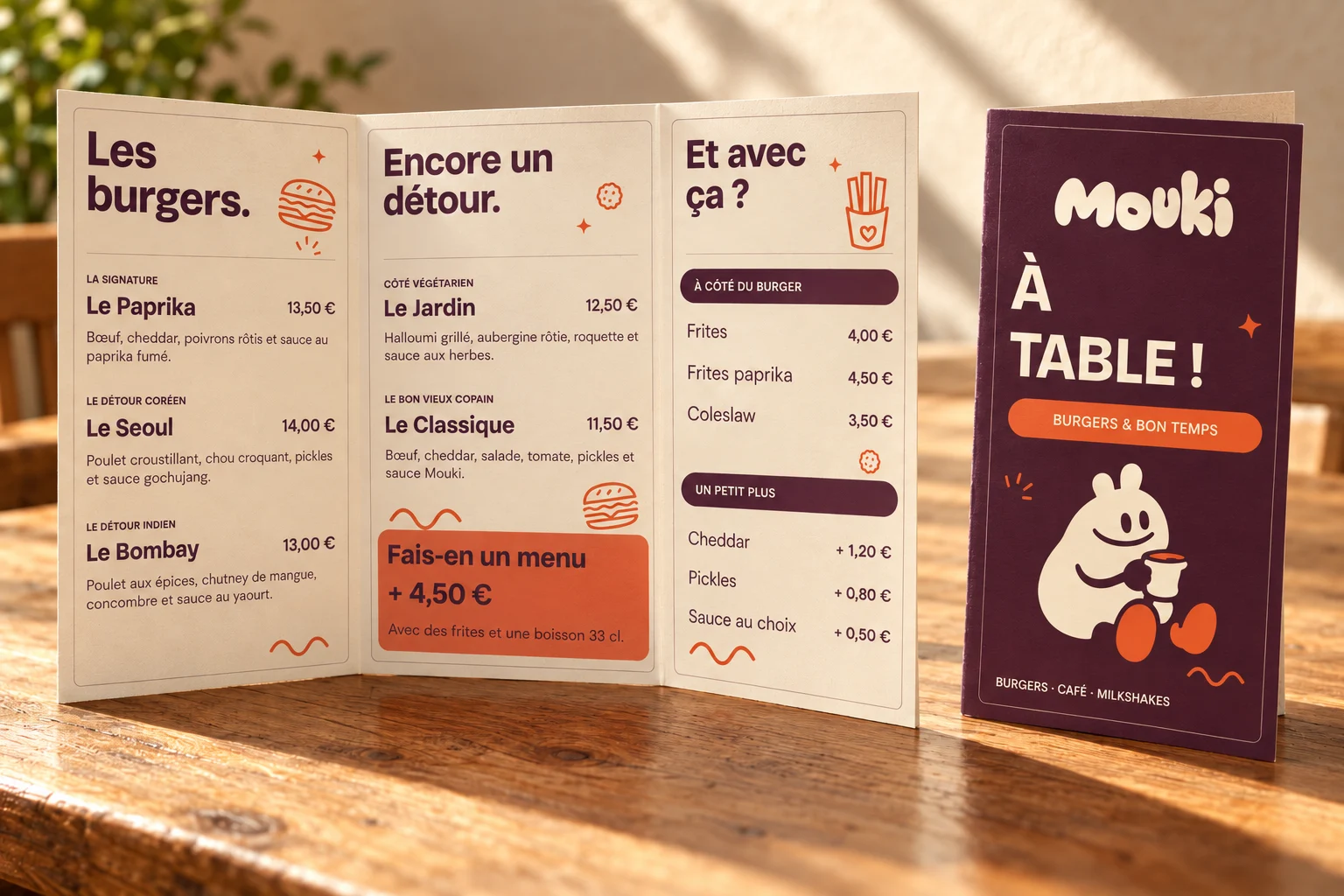 Menu imprimé — MOUKI
