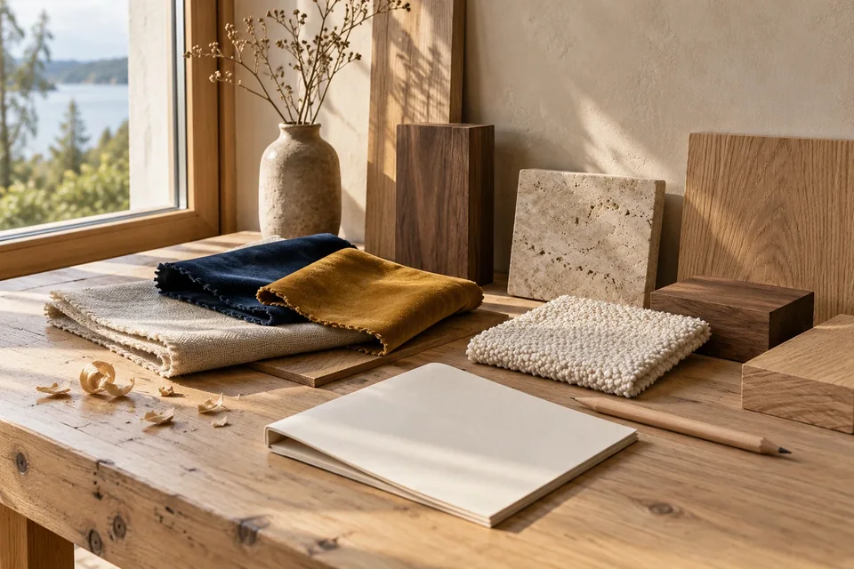 Étude de formes, bois et textiles dans l’atelier imaginé de LOMMA
